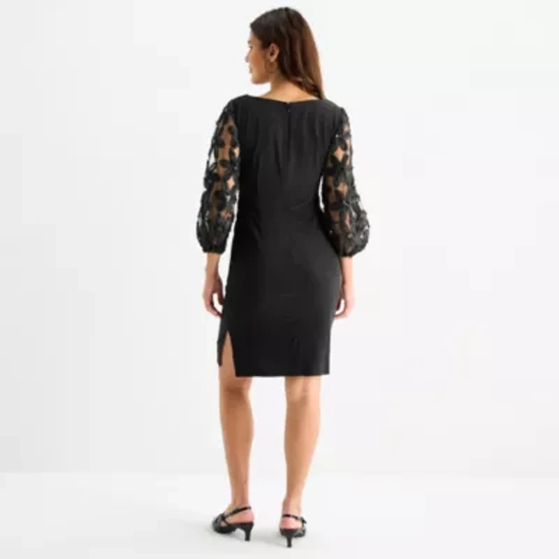 Brianna Milay Womens Applique 3/4 Sleeve Sheath Dress