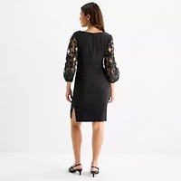 Brianna Milay Womens Applique 3/4 Sleeve Sheath Dress