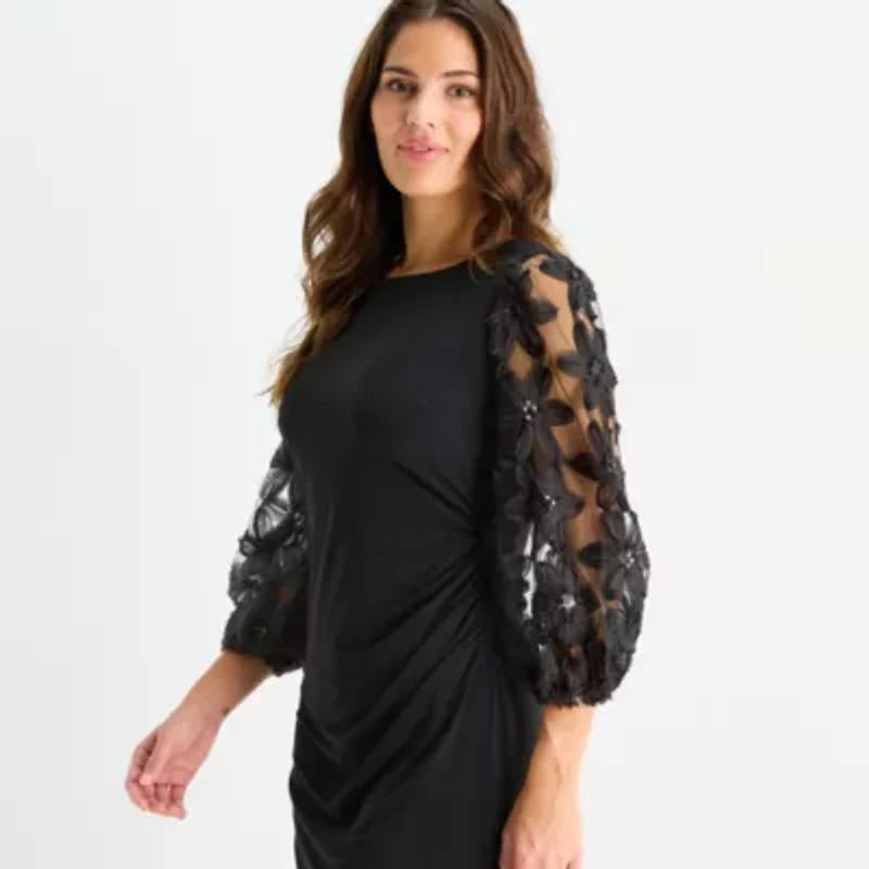 Brianna Milay Womens Applique 3/4 Sleeve Sheath Dress