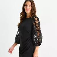 Brianna Milay Womens Applique 3/4 Sleeve Sheath Dress