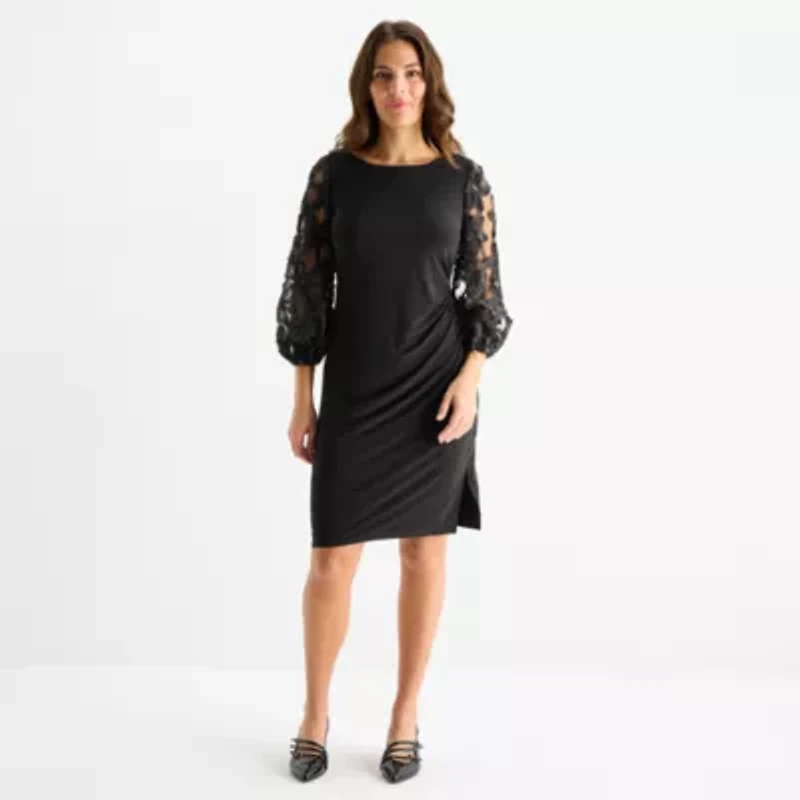 Brianna Milay Womens Applique 3/4 Sleeve Sheath Dress