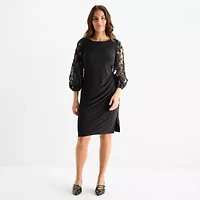 Brianna Milay Womens Applique 3/4 Sleeve Sheath Dress
