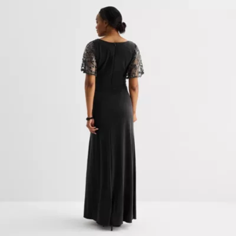 Brianna Milay Womens Lace Short Sleeve Evening Gown