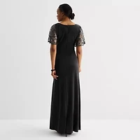 Brianna Milay Womens Lace Short Sleeve Evening Gown