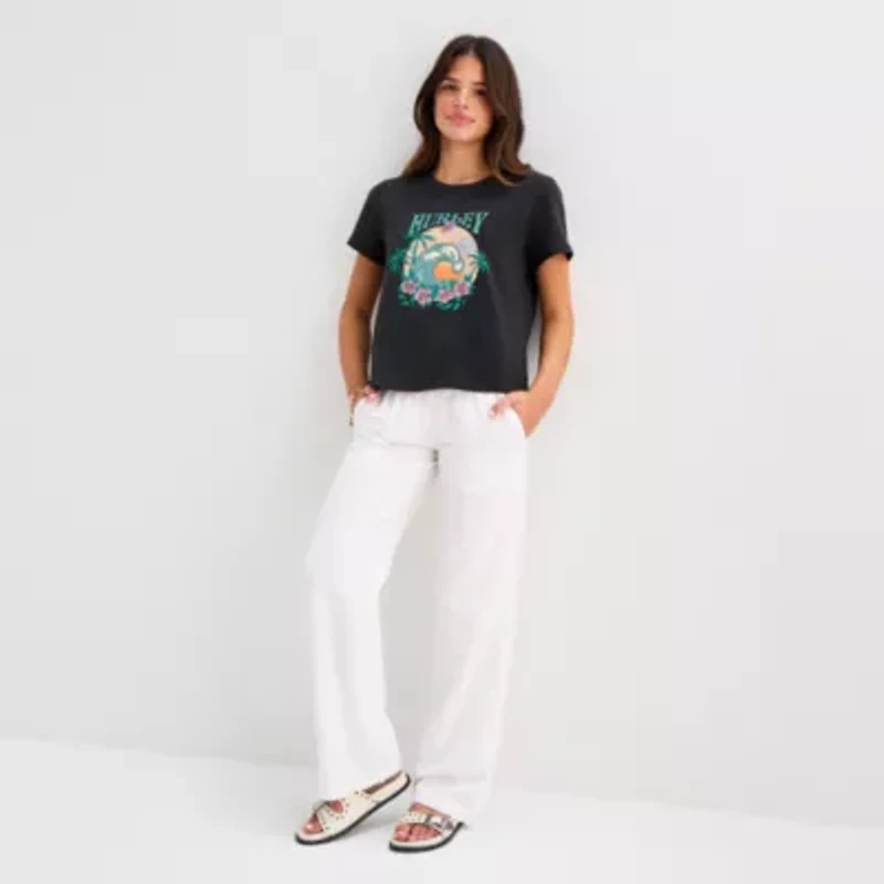 Hurley Womens Juniors Crew Neck Short Sleeve Regular Fit Graphic T-Shirt