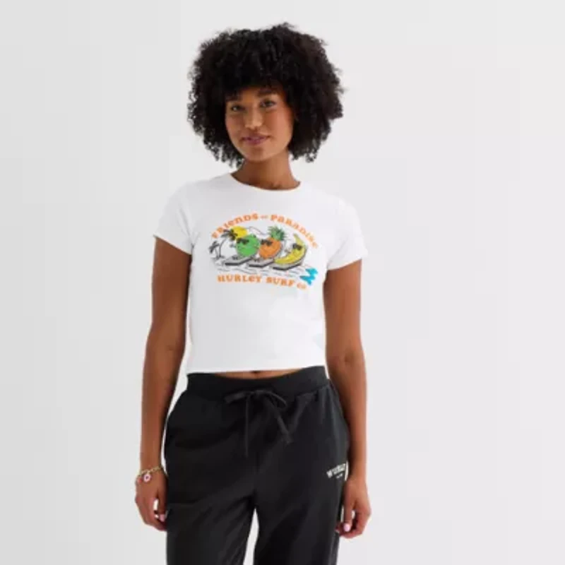 Hurley Womens Juniors Crew Neck Short Sleeve Fitted Graphic T-Shirt