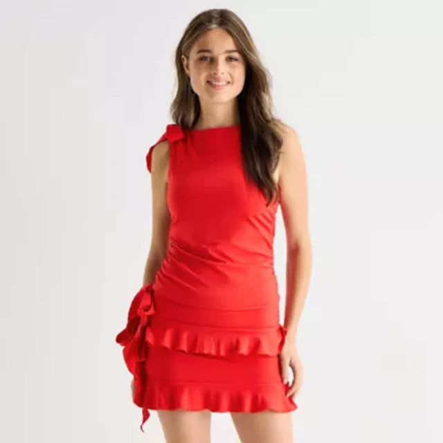 red dresses for juniors forever 21 Forever 21 Red Ruffle spaghetti strap mini dress with black waist JUNIORS M  Med