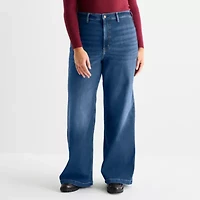 Arizona Womens Juniors Plus Highest Rise Wide Leg Jean