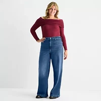 Arizona Womens Juniors Plus Highest Rise Wide Leg Jean