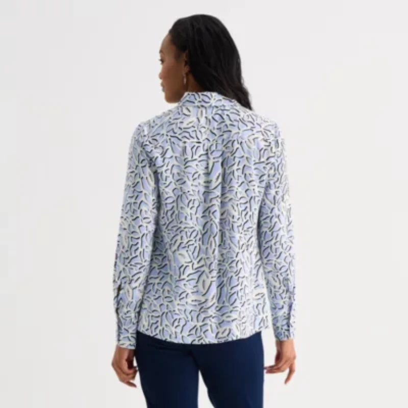 Liz Claiborne Womens Fitted Long Sleeve Regular Fit Button-Down Shirt