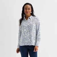 Liz Claiborne Womens Fitted Long Sleeve Regular Fit Button-Down Shirt