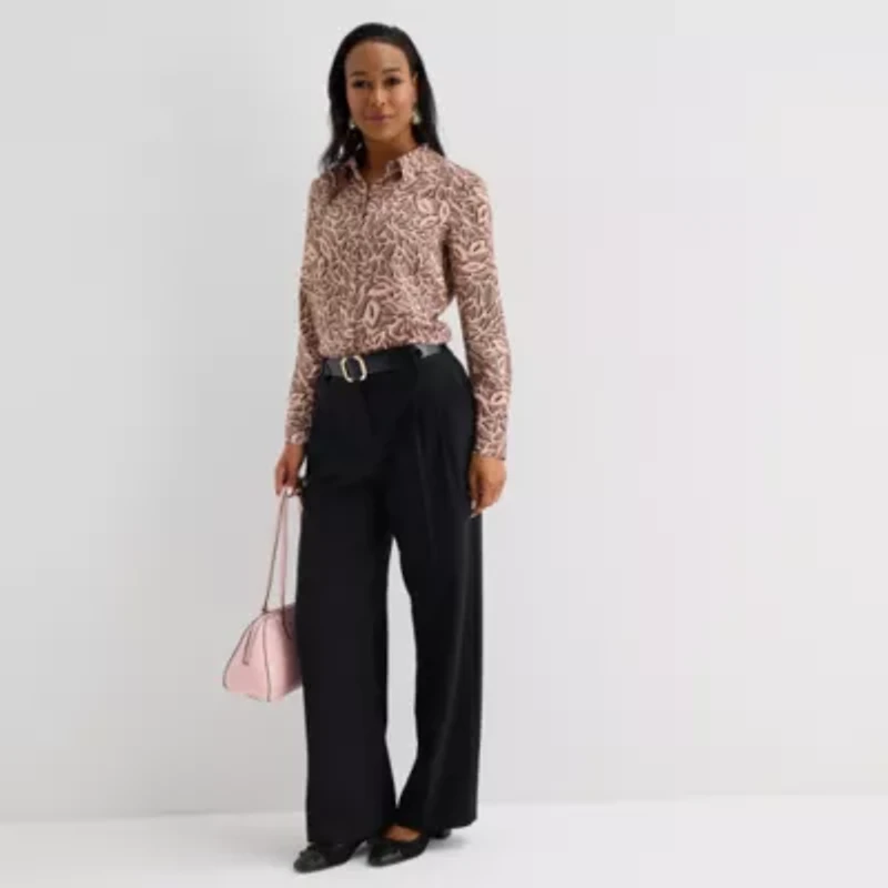 Liz Claiborne Womens Fitted Long Sleeve Regular Fit Button-Down Shirt