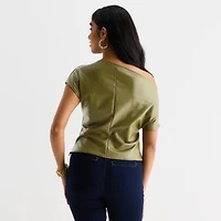 Bold Elements Womens Asymmetrical Neck Short Sleeve Blouse