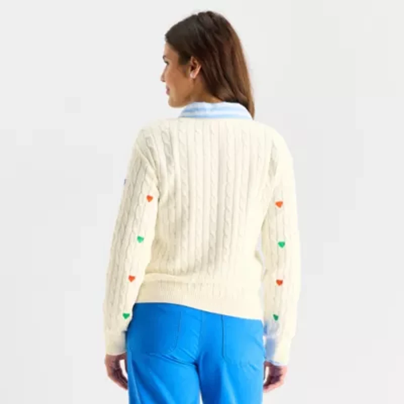 St. John's Bay Womens Crew Neck Long Sleeve Hearts Cable Knit Pullover Sweater