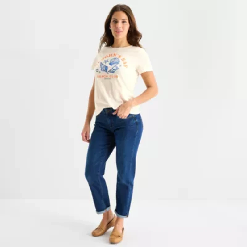St. John's Bay Womens Crew Neck Short Sleeve T-Shirt