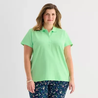 St. John's Bay Womens Plus Short Sleeve Polo Shirt