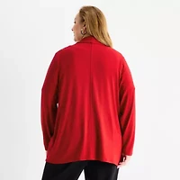Liz Claiborne Womens Long Sleeve Open Front Plus Cardigan