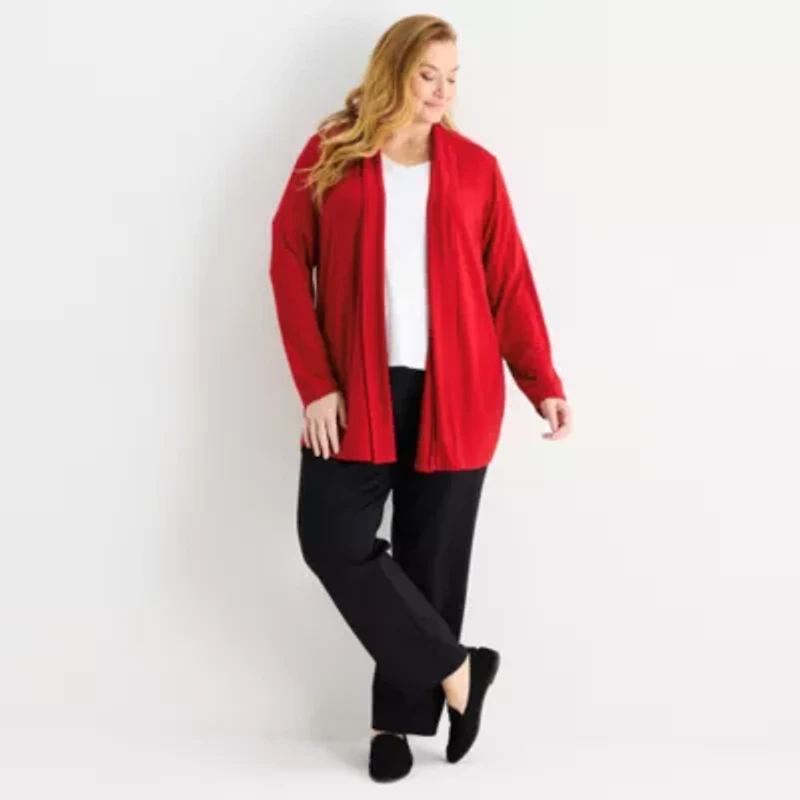 Liz Claiborne Womens Long Sleeve Open Front Plus Cardigan