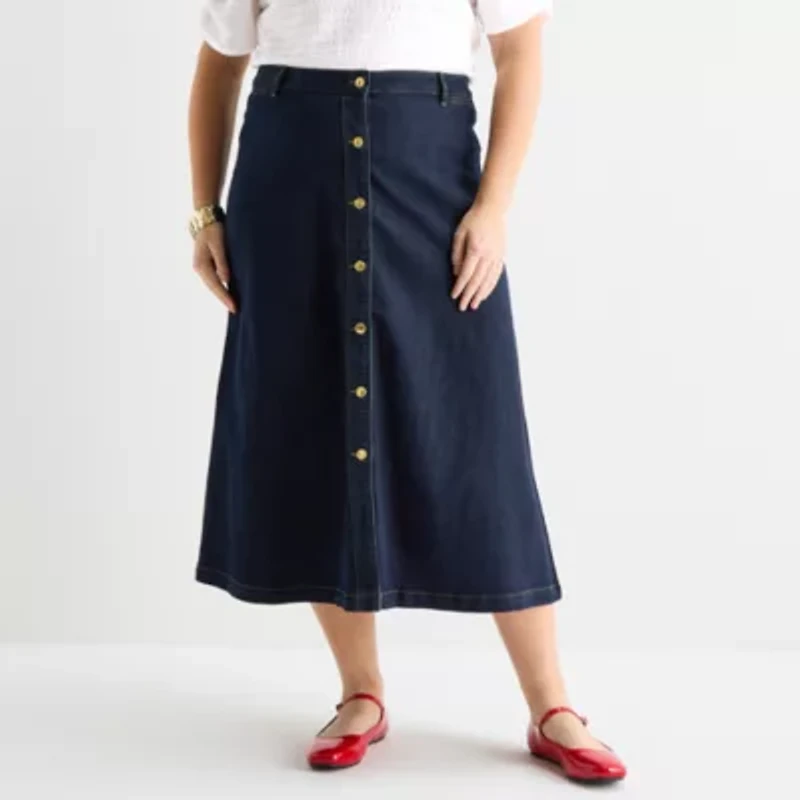Liz Claiborne Womens Mid Rise Long A-Line Skirt