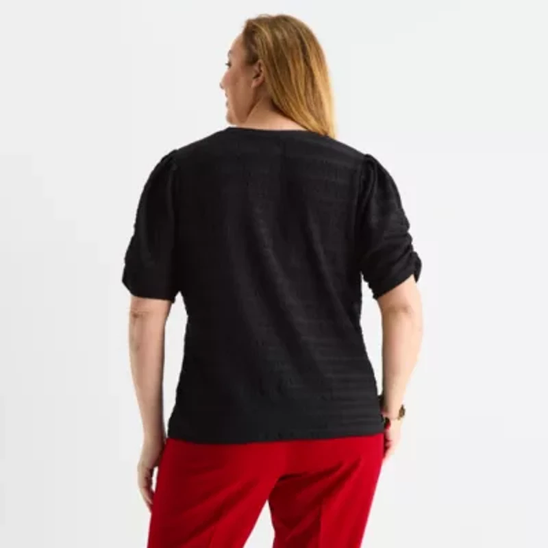 Liz Claiborne Womens Plus Crew Neck Short Sleeve Blouse