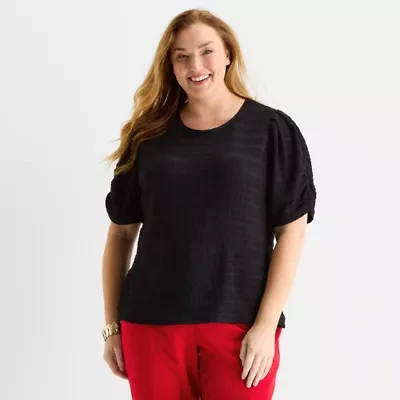 Liz Claiborne Womens Plus Crew Neck Short Sleeve Blouse