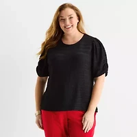 Liz Claiborne Womens Plus Crew Neck Short Sleeve Blouse