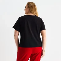 Liz Claiborne Womens Plus Crew Neck Short Sleeve Blouse