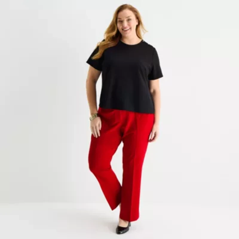 Liz Claiborne Womens Plus Crew Neck Short Sleeve Blouse