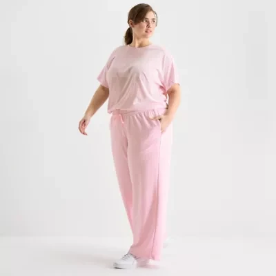 adidas Womens Plus Straight Mid Rise Fleece Sweatpant