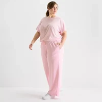 adidas Womens Plus Straight Mid Rise Fleece Sweatpant