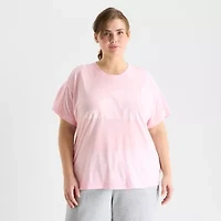adidas Womens Plus Crew Neck Short Sleeve Active T-Shirt