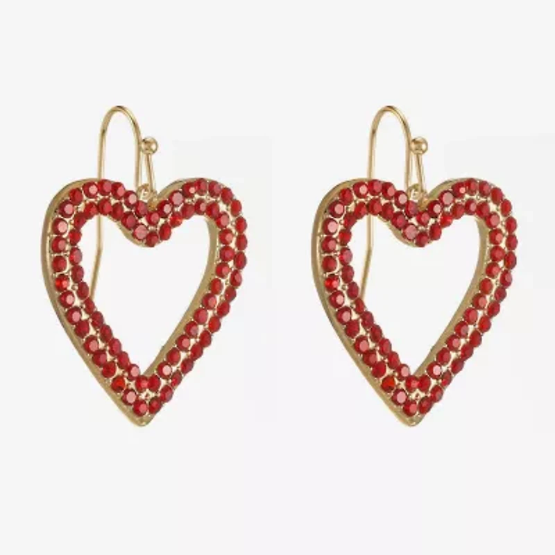 Bijoux Bar Gold Tone Womens Red Glass Heart Drop Earrings