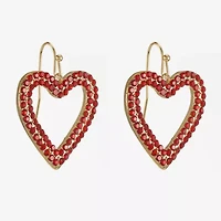 Bijoux Bar Gold Tone Womens Red Glass Heart Drop Earrings