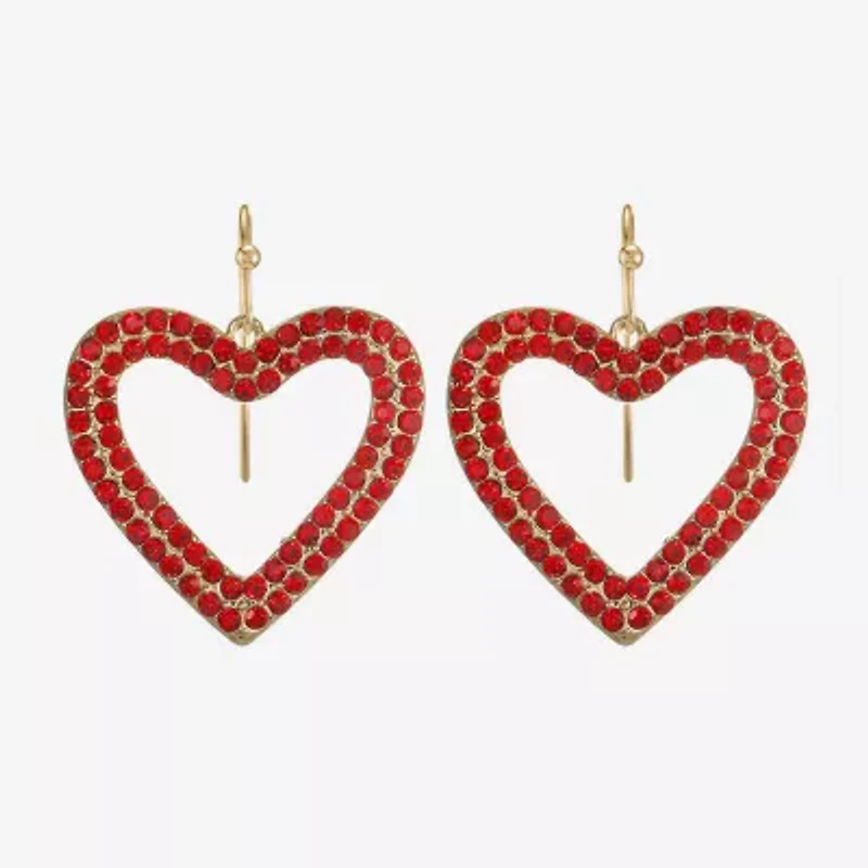 Bijoux Bar Gold Tone Womens Red Glass Heart Drop Earrings