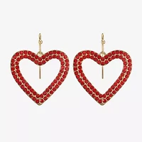 Bijoux Bar Gold Tone Womens Red Glass Heart Drop Earrings