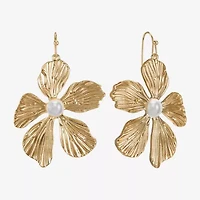 Bijoux Bar Gold Tone Womens White Simulated Pearl Flower Drop Earrings