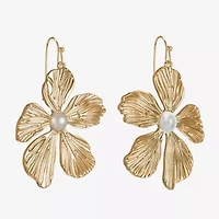 Bijoux Bar Gold Tone Womens White Simulated Pearl Flower Drop Earrings