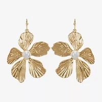 Bijoux Bar Gold Tone Womens White Simulated Pearl Flower Drop Earrings