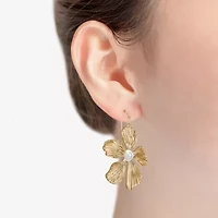 Bijoux Bar Gold Tone Womens White Simulated Pearl Flower Drop Earrings