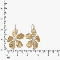 Bijoux Bar Gold Tone Womens White Simulated Pearl Flower Drop Earrings