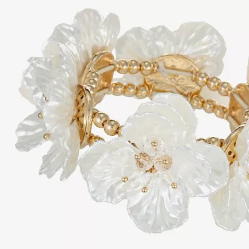 Bijoux Bar Gold Tone Womens Flower Stretch Bracelet