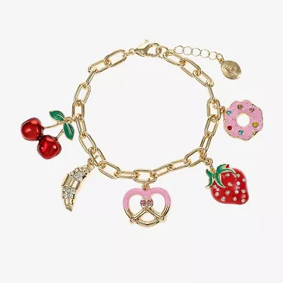 Bijoux Bar Gold Tone Womens Glass Cherries Charm Bracelet