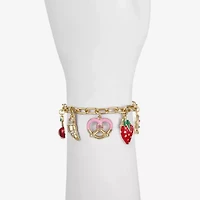 Bijoux Bar Gold Tone Womens Glass Cherries Charm Bracelet