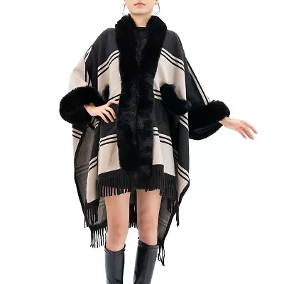 Karla Hanson Soft Ruana Womens Striped Poncho