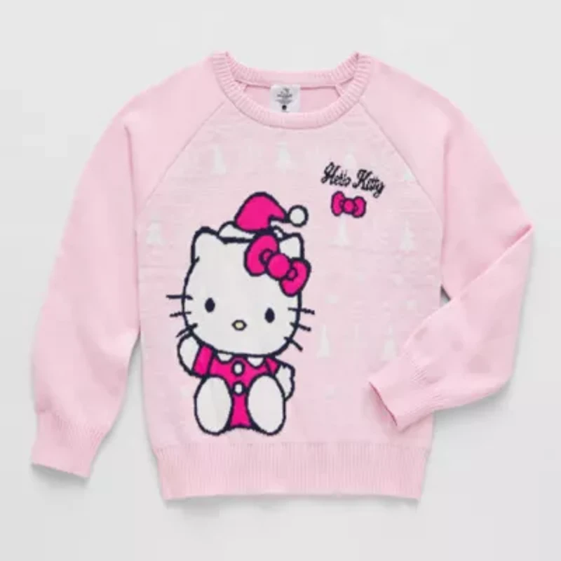 Little & Big Kid Girls Round Neck Long Sleeve Hello Kitty Pullover Sweater
