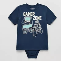 Thereabouts Little & Big Kid Boys Bodysuit Closure Easy-on + Easy-off Adaptive Crew Neck Short Sleeve