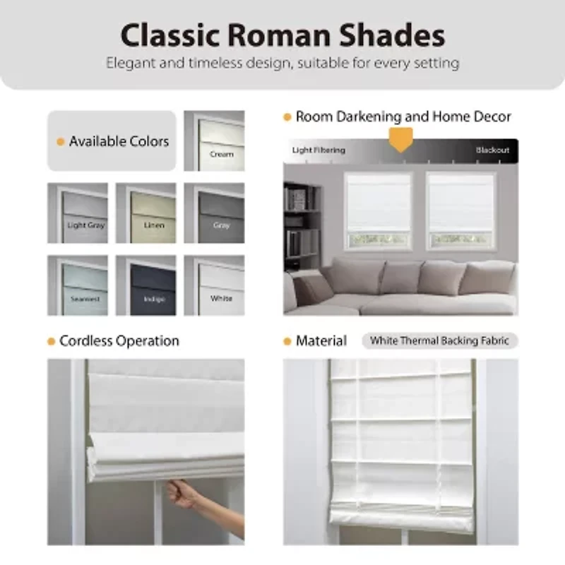 Dover Cordless Room Darkening Roman Shade