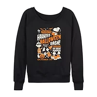 Peanuts Haunted Haloween Womens Round Neck Long Sleeve Regular Fit Graphic T-Shirt