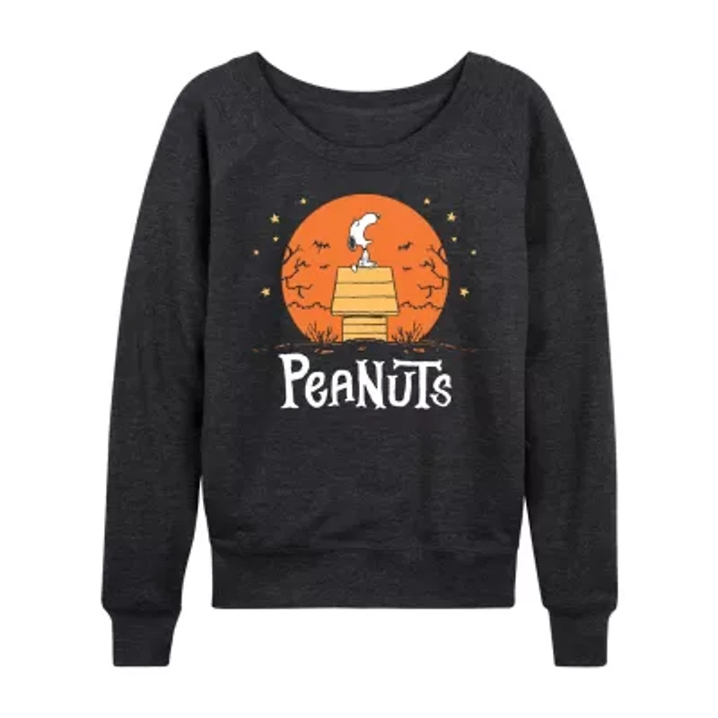 Womens Boat Neck Long Sleeve Regular Fit Snoopy Graphic T-Shirt