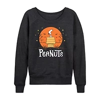 Womens Boat Neck Long Sleeve Regular Fit Snoopy Graphic T-Shirt